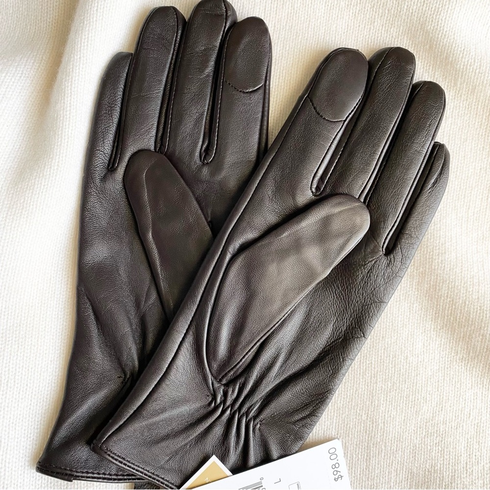 MICHAEL KORS CLASSIC GENUNINE LEATHER GLOVES TECH TOUCH TIP Dark Brown L - Picture 2 of 5